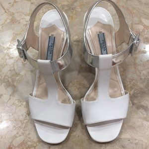 Prada white and silver sandal pumps